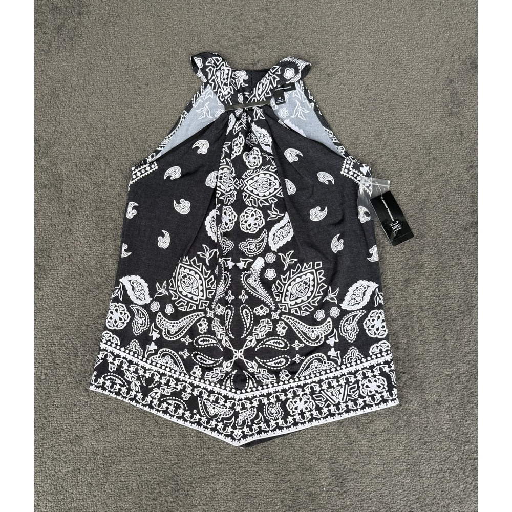 INC International Concepts Bandana Scarf Halter Top Black White XS NWT